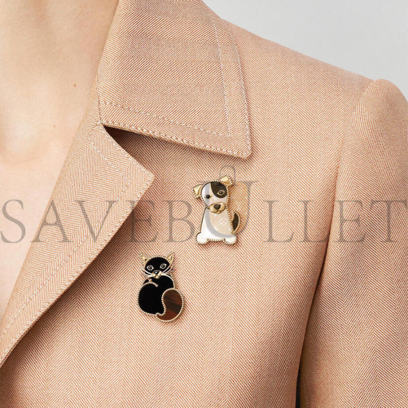 V*n Cl**f arpels lucky animals cat clip - yellow gold, obsidian, onyx vcarp7um00